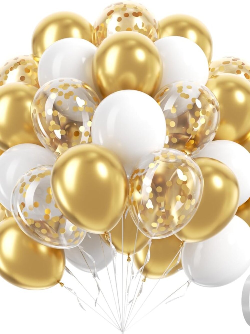 60pcs Gold and White Balloons 12inch with Metallic Gold Confetti Balloons